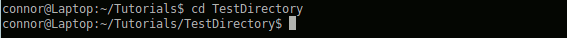 Screenshot of the cd command navigating to a directory and the results.